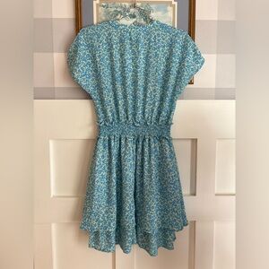 Sienna Sky Light Blue and White Floral Smocked Waist Dress Small